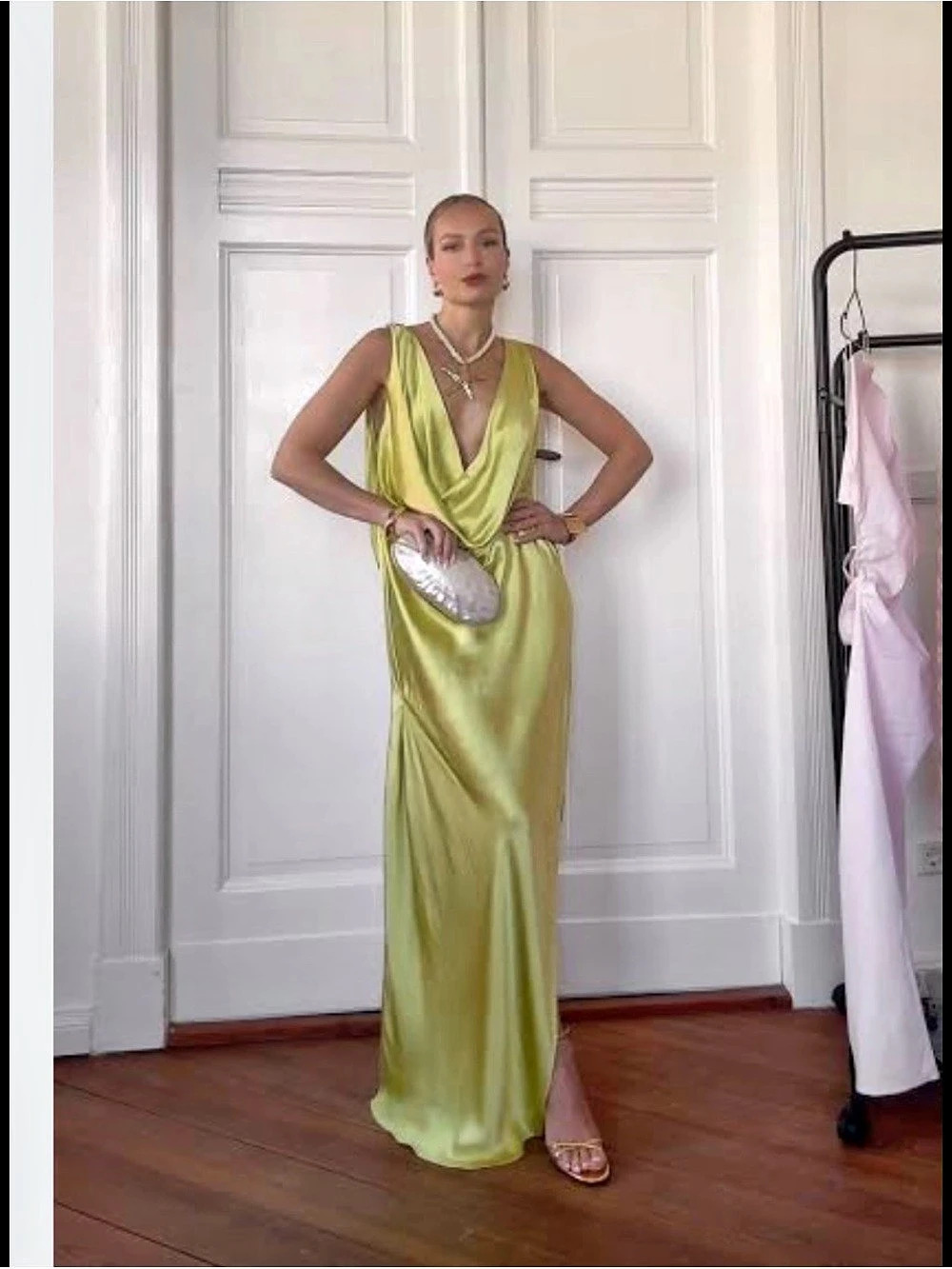ZARA Satin Effect Draped Dress Maxi Dress Yellow Size XL NWT